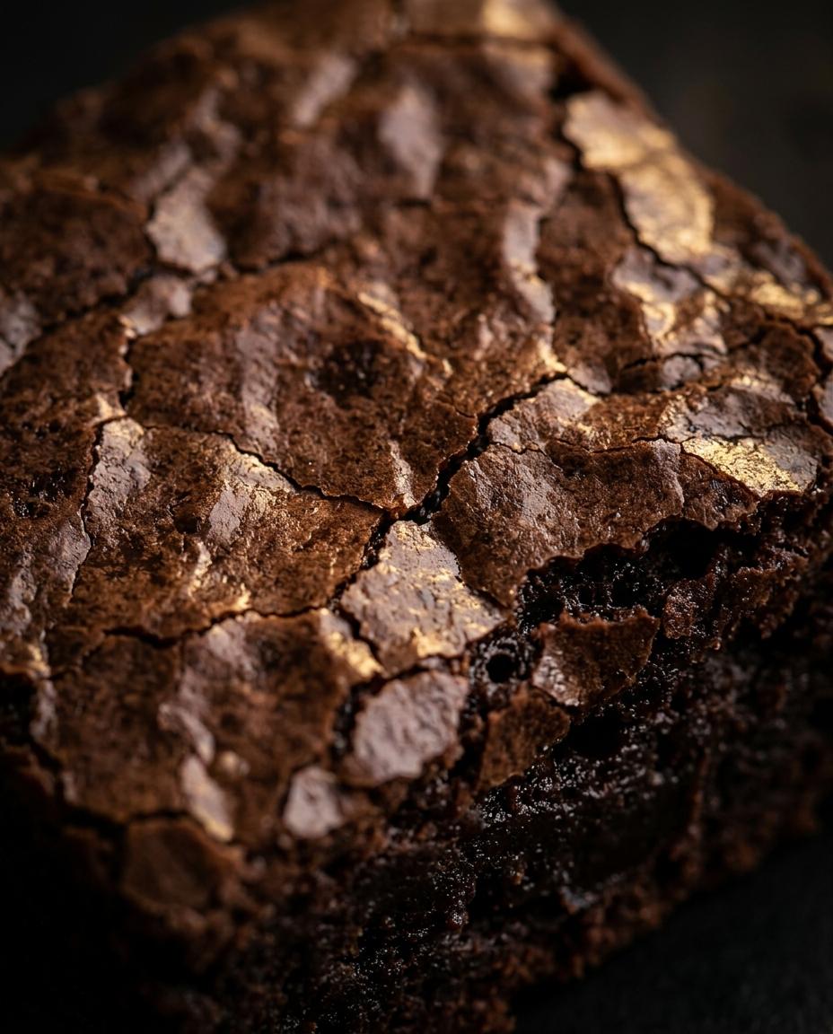 Close-up of a brownie's crackly top